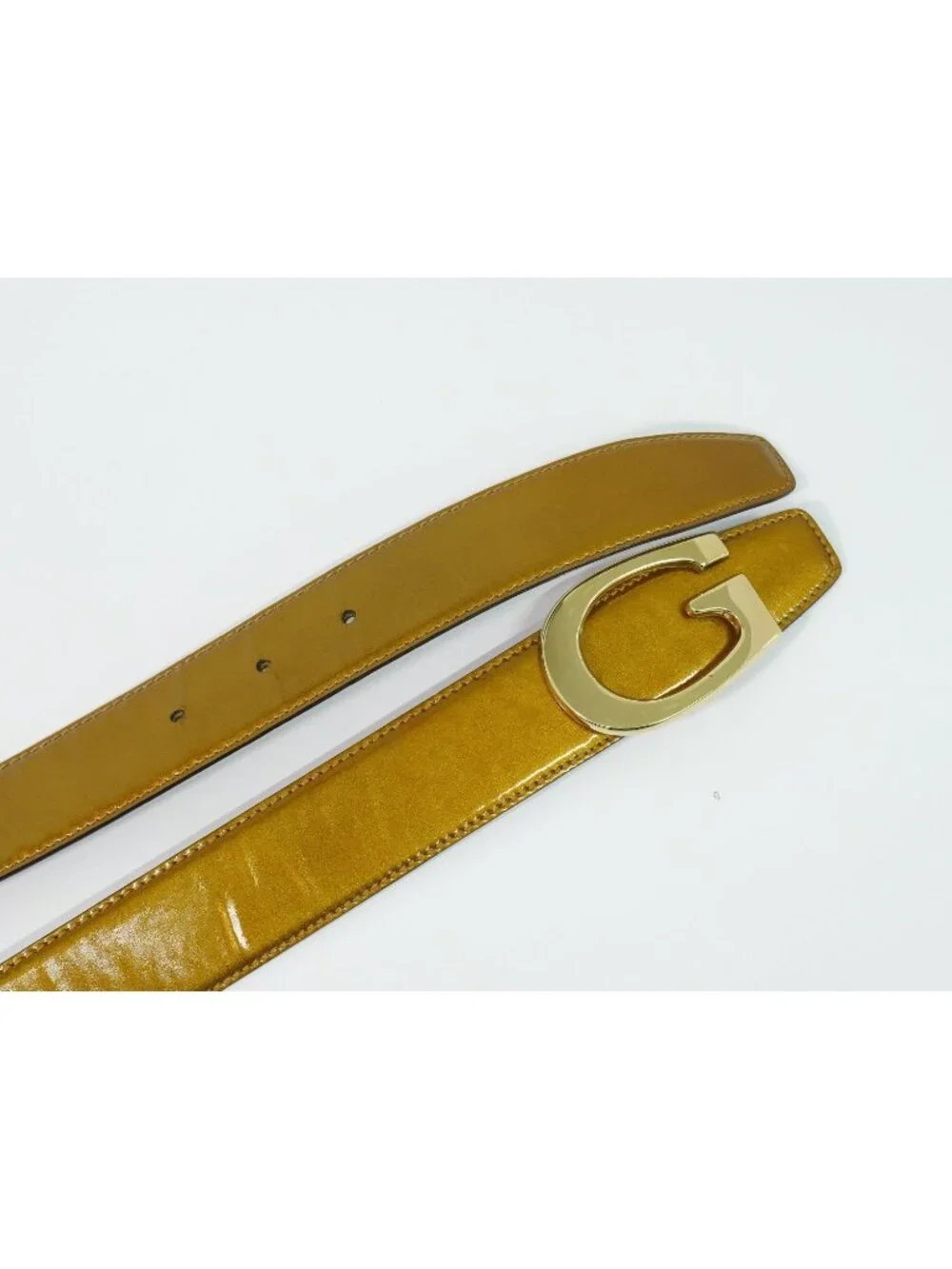 Gucci Buckle Belt 65 Patent Leather Brown Gold